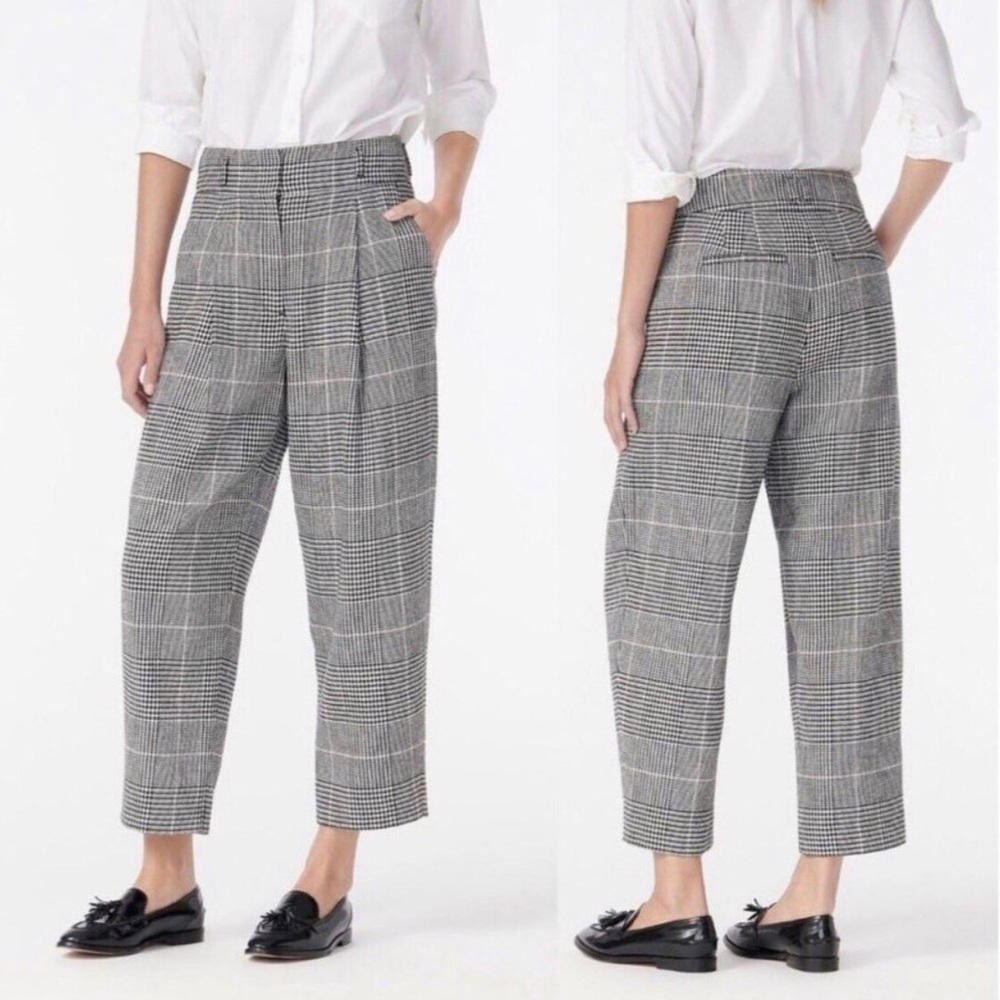 J Crew high-rise tapered pants in houndstooth plaid Italian wool sz 4 AQ614